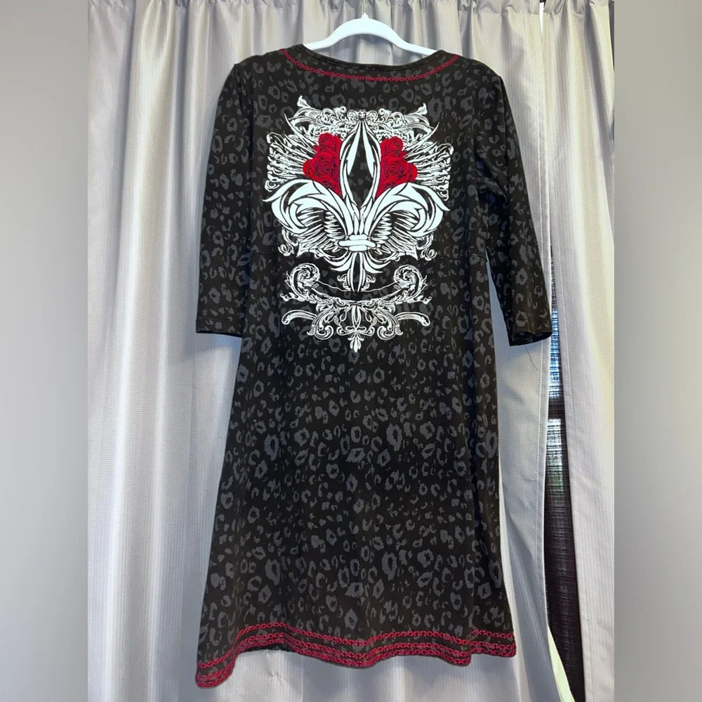 Rock ‘n’ roll cowgirl dress leopard print size XL gothic wearable art flor de la